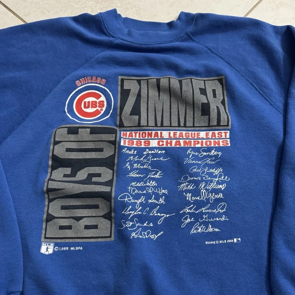 Vintage Chicago‎ Cubs Sweatshirt Mens XL Blue Nutmeg Don Zimmer Crewneck 1989